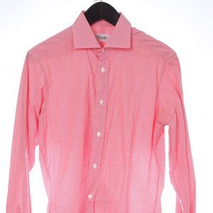 Drakes Made in England Coral Pink Multi Gingham Plaid Shirt 15.5